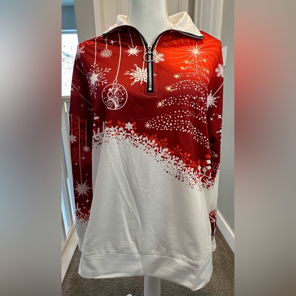 NEW Women’s M Red White 1/2 Zip Stand Collar Snow Holiday Christmas Sweatshirt - Picture 4 of 14